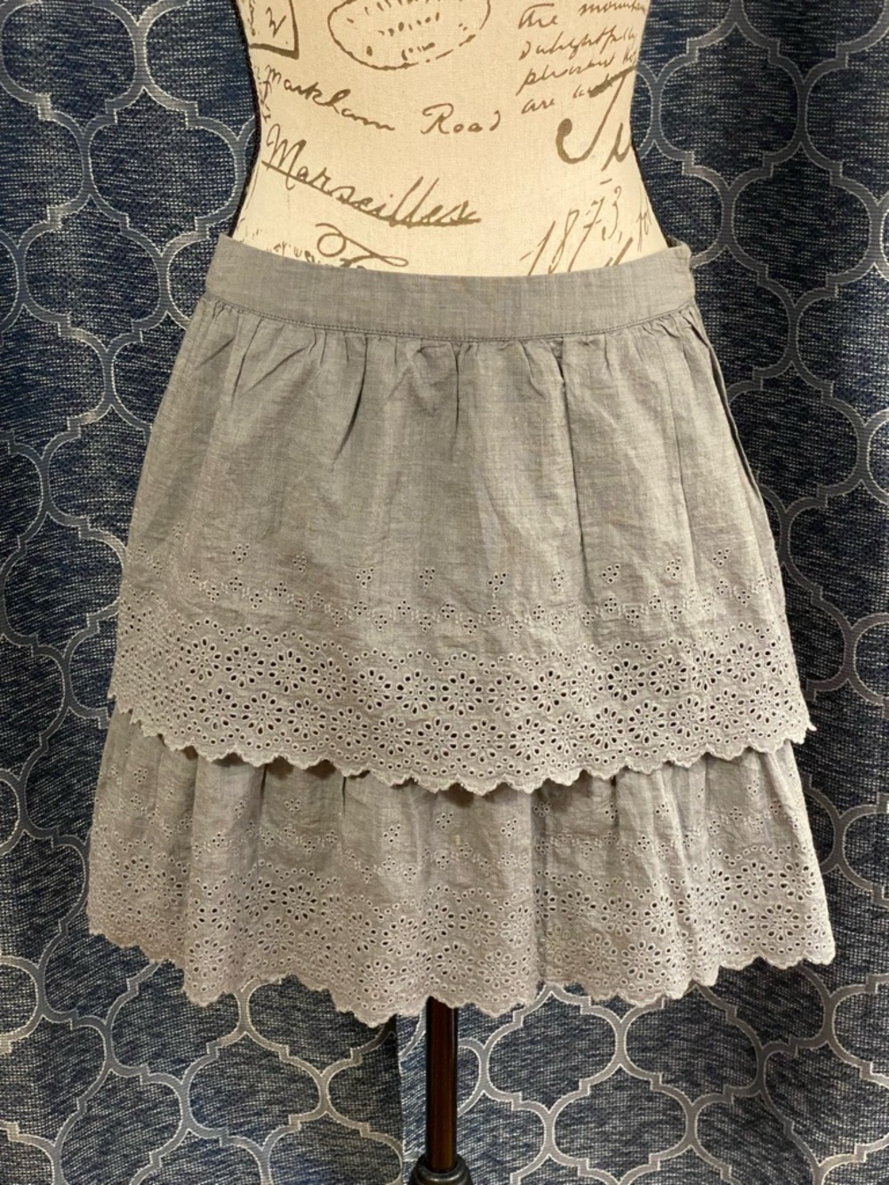 J. Crew Light Gray Tiered Eyelet Mini Skirt